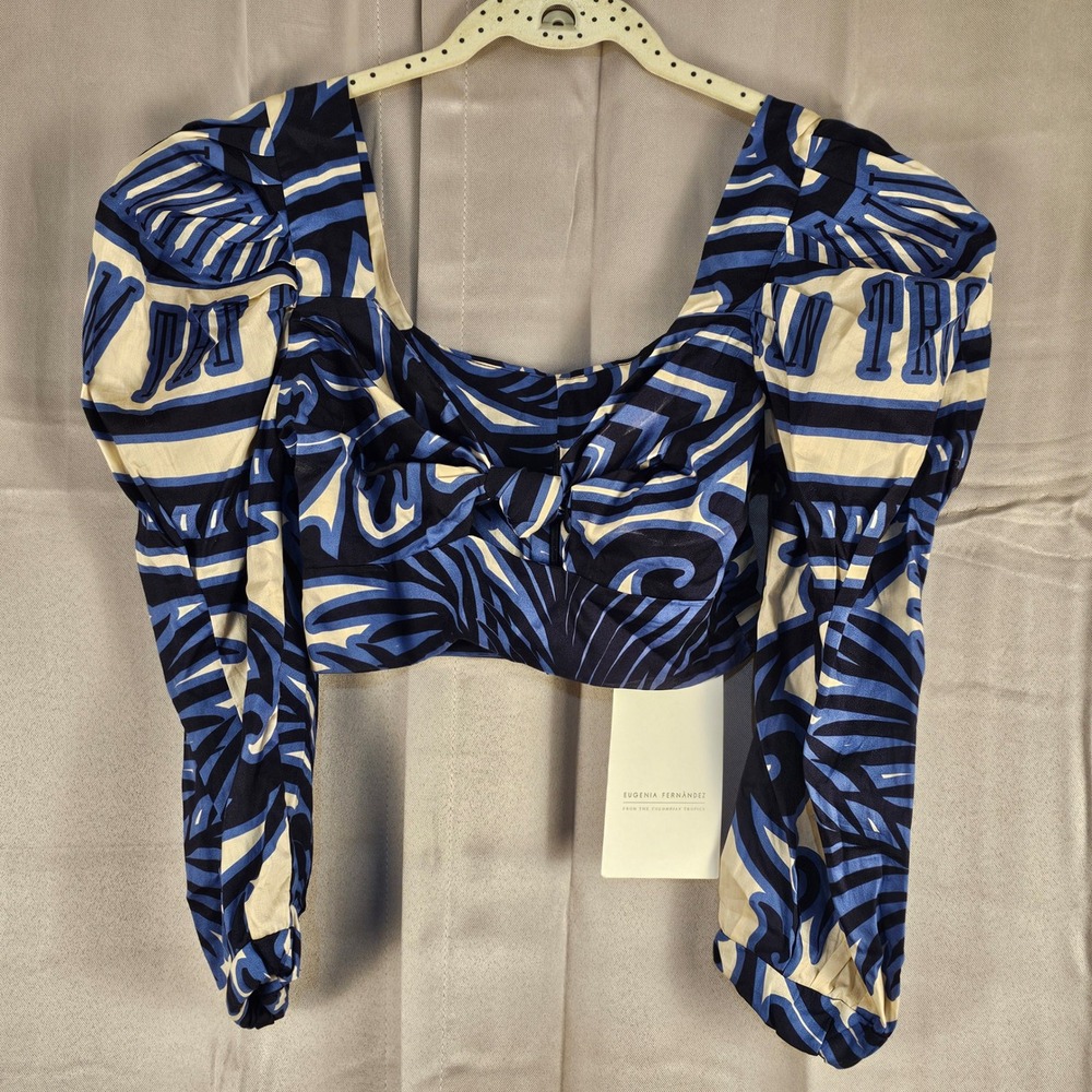NWT Eugenia Fernandez Womens Blue Tropics Nador Top Blouse XS‎